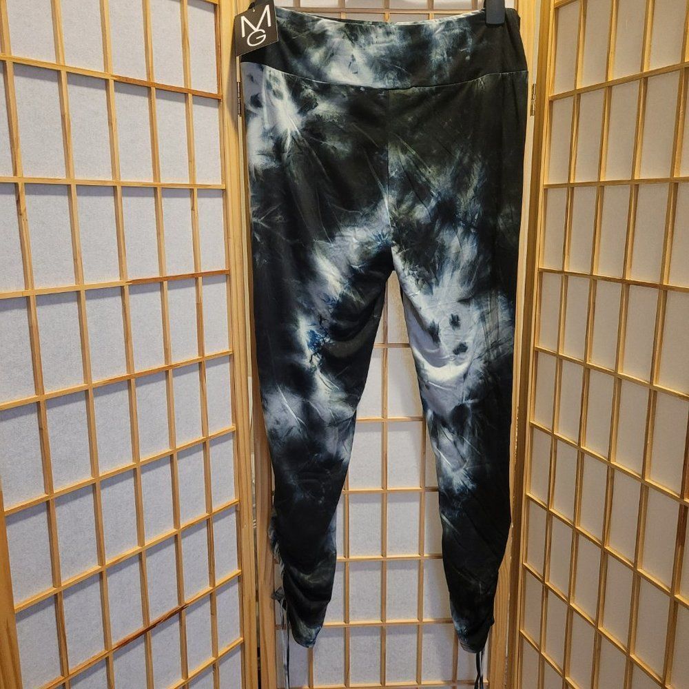 Mlle Gabrielle Womens Blue Tye Dye Tie Ankles Stretch Leggings Sz 2X NWT - Picture 4 of 8